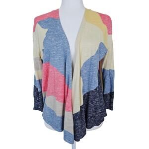 NIC+ZOE M High-low Cardigan Open-front Sweater Knit Colorful Striped Colorblock